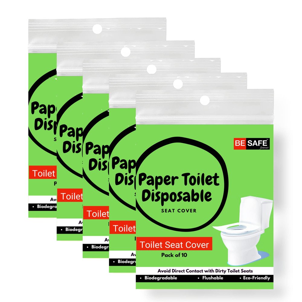 BE SAFE Forever Disposable Toilet Seat Cover, 10 Sheets | Prevent Direct Contact Unhygienic Seats | Easy to Use and Dispose, Flushable Paper DTDCG Pack of 5
