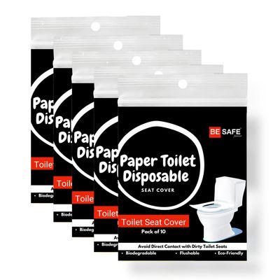 BE SAFE Forever Disposable Toilet Seat Cover, 10 Sheets | Prevent Direct Contact Unhygienic Seats | Easy to Use and Dispose, Flushable Paper DTDCBK Pack of 5