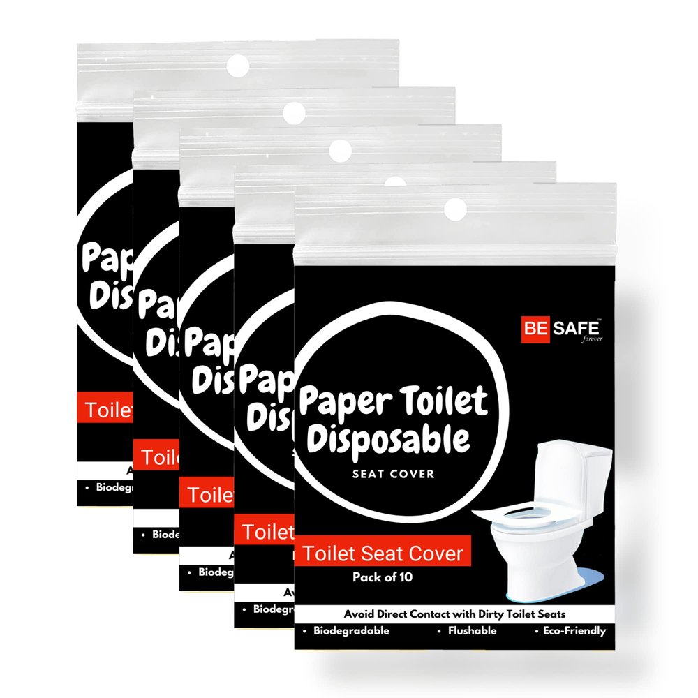 BE SAFE Forever Disposable Toilet Seat Cover, 10 Sheets | Prevent Direct Contact Unhygienic Seats | Easy to Use and Dispose, Flushable Paper DTDCBK Pack of 5