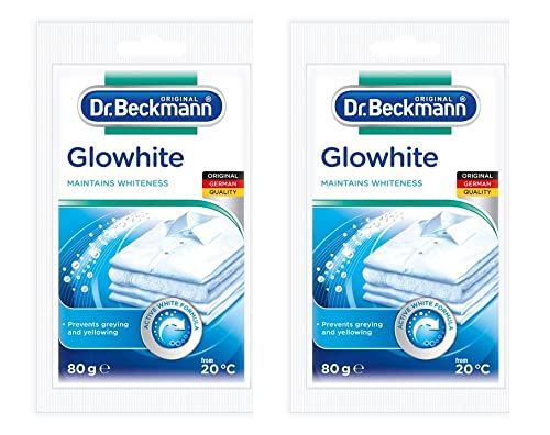Dr. Beckmann Glowhite Fabric Whitener 80g | Removes Grey Discoloration | Combats Yellowing | Getting White Laundry Whiter | (80g x 2, 160g) | Pack of 2