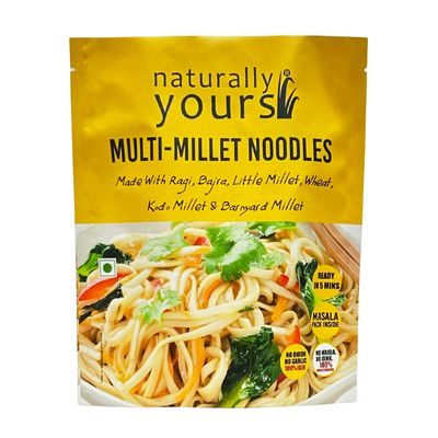 Naturally Yours Multi Millet Noodles | 6 Supergrains  Ragi, Bajra, Little, Kodo & Barnyard Millet, Whole Wheat | No Maida, No Onion No Garlic, 100% Jain Friendly, Non-Fried, Vegan, Preservative Free | Tastemaker Inside | 180g Pack of 2