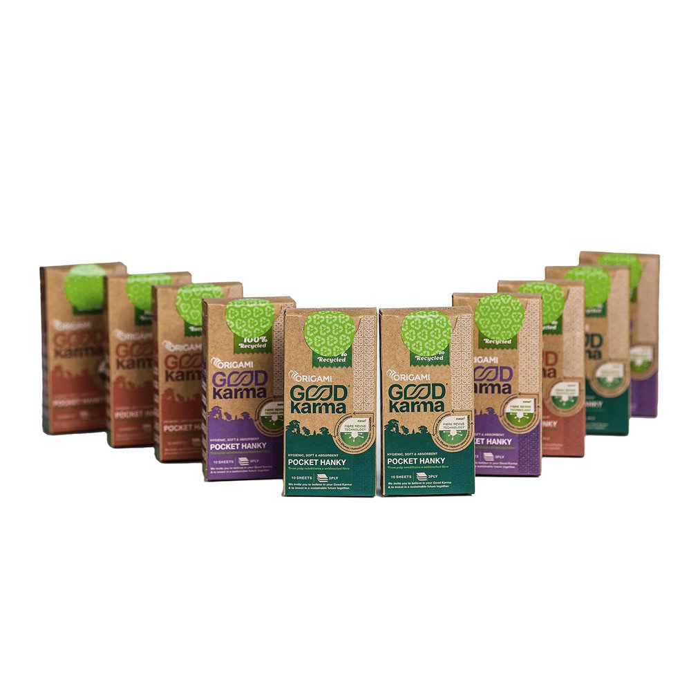 Origami Good Karma 3 Ply Eco-Friendly Unbleached Pocket Tissue - Pack of 20 (10 Pulls Per Pack, 200 Sheets)