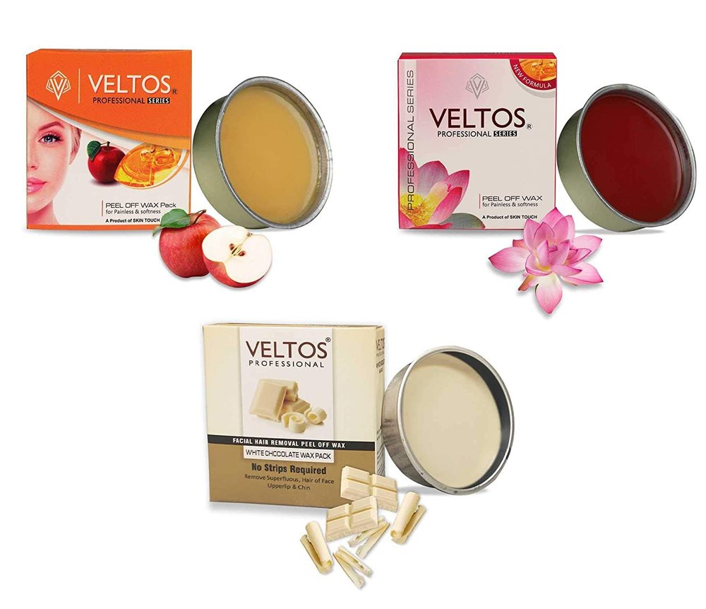 VELTOS Facial Peel Off Wax Katori Wax For Easy Facial Hair Removal 80g X 3 (Apple, White Chocolate, Red Wine)