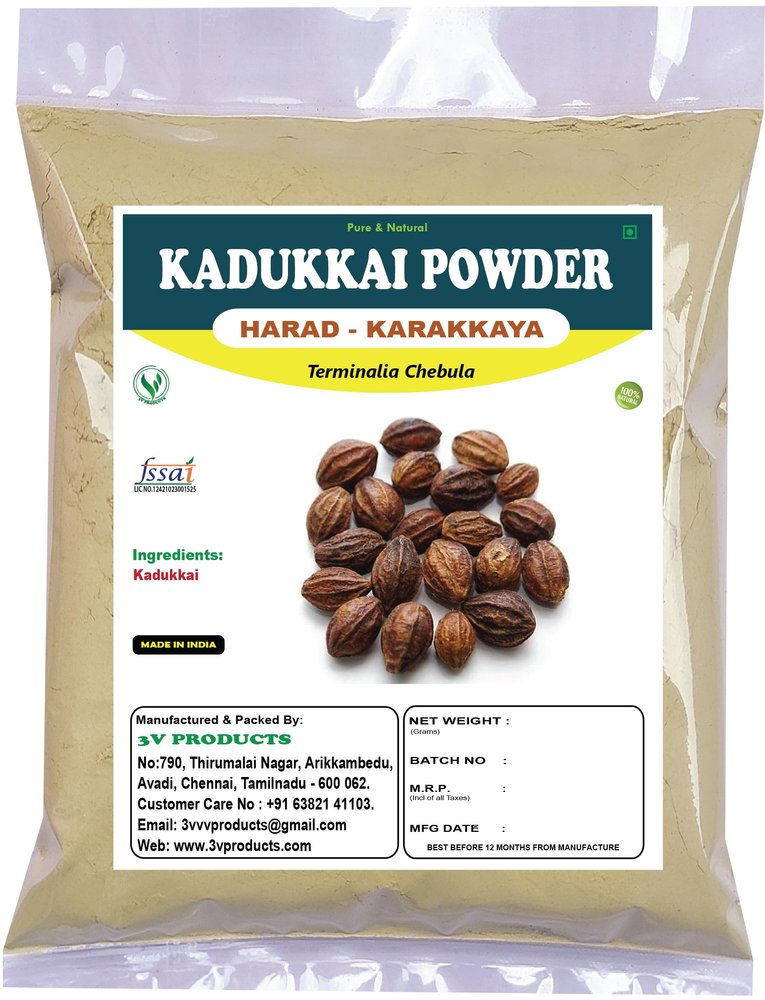 3V PRODUCTS: Kadukkai Powder - (Pack of 2x50g) - Haritaki | Karakkaya | Harad | Terminalia Chebula Powder 100g