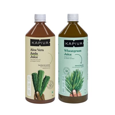 Kapiva Aloe and Amla Juice + Wheatgrass Juice | Ayurvedic Combo for Better Digestion, General Wellness, Skin and Hair Care (1L+1L)