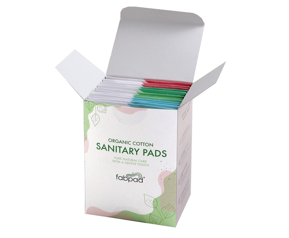 FabPad Organic Cotton Ultra Thin Rash Free Biodegradable Eco-Friendly Sanitary Pads Period Napkins with Disposable Cover - Pack of 12