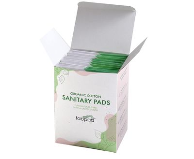 FabPad Organic Cotton Ultra Thin Rash Free Biodegradable Eco-Friendly Sanitary Pads Period Napkins with Disposable Cover (Medium Flow, Pack of 12)