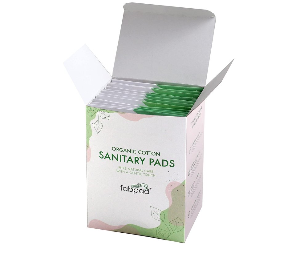 FabPad Organic Cotton Ultra Thin Rash Free Biodegradable Eco-Friendly Sanitary Pads Period Napkins with Disposable Cover (Medium Flow, Pack of 12)