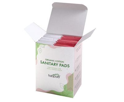 FabPad Organic Cotton Ultra Thin Rash Free Biodegradable Eco-Friendly Sanitary Pads Period Napkins with Disposable Cover (Heavy Flow, Pack of 10)