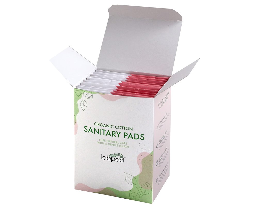 FabPad Organic Cotton Ultra Thin Rash Free Biodegradable Eco-Friendly Sanitary Pads Period Napkins with Disposable Cover (Heavy Flow, Pack of 10)