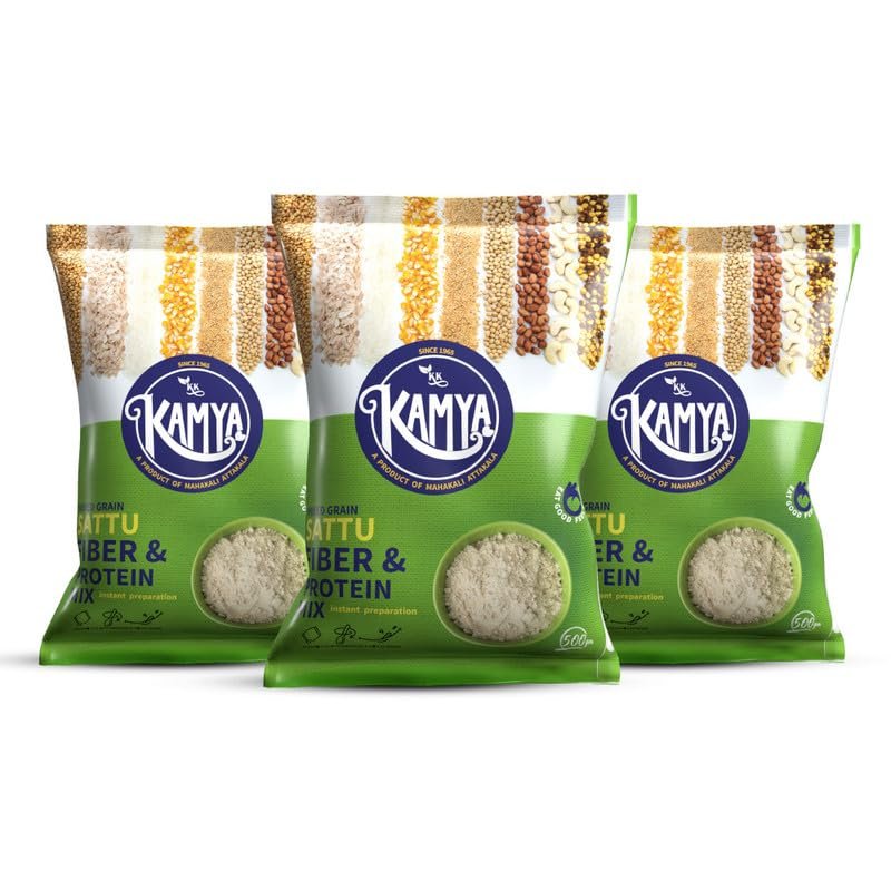 Kamya Mixed Grain Sattu | Natural Powder with High Protein and Fiber |100% Natural Nutrition | Cereals & Grains Sattu Drink (Pack of 3, 3Kg.)
