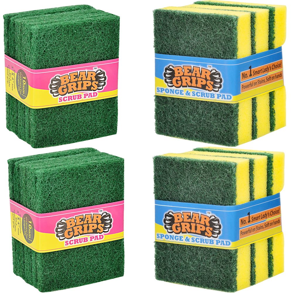 BEAR GRIPS Sponge and Scrub pad for Utensils Cleaning in Kitchen Long Lasting Stain Removal Scrubber for Dish wash Liquid - Combo Pack