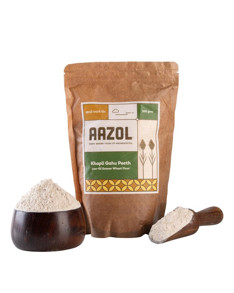 Aazol Khapli Atta: Emmer Wheat Flour - 500g | Rich in Protein & Fibre | Good for Digestion | Helps Control Blood Sugar