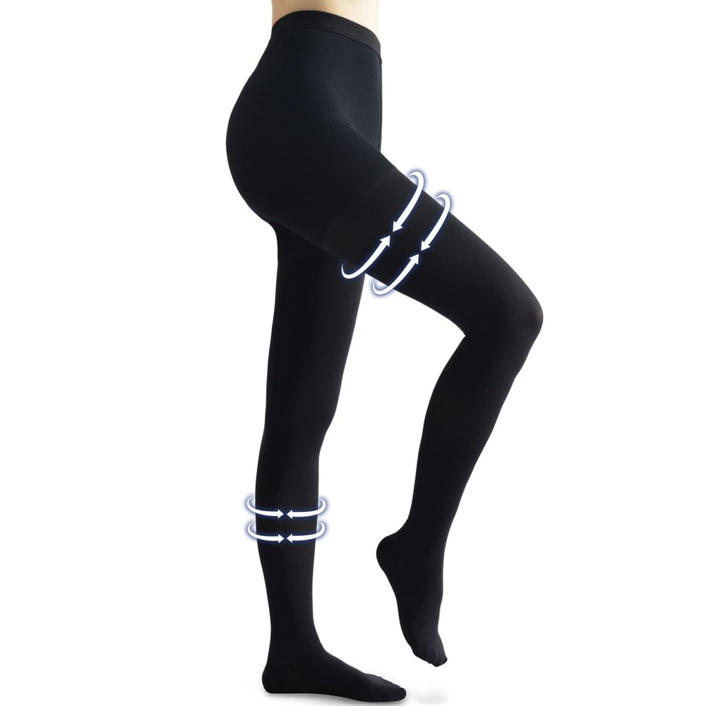 beister Medical Compression Pantyhose for Women & Men, Opaque Closed Toe 20-30mmHg Graduated Support Tights, Black, Small