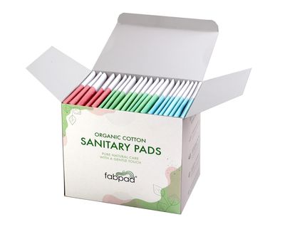 FabPad Organic Cotton Ultra Thin Rash Free Biodegradable Eco-Friendly Sanitary Pads Period Napkins with Disposable Cover - (Assorted Size, Pack of 24)