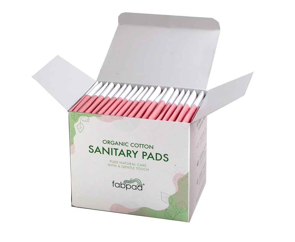 FabPad Organic Cotton Ultra Thin Rash Free Biodegradable Eco-Friendly Sanitary Pads Period Napkins with Disposable Cover (Heavy Flow, Pack of 20)
