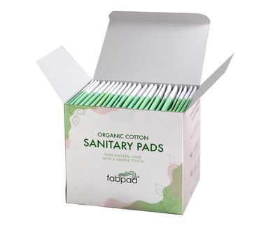 FabPad Organic Cotton Ultra Thin Rash Free Biodegradable Eco-Friendly Sanitary Pads Period Napkins with Disposable Cover (Medium Flow, Pack of 24)