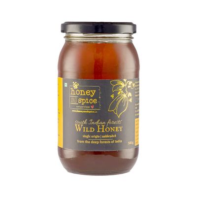 Honey and Spice Pure Raw Wild Honey (500g) | Single Origin honey From the forests of South India With No Added Preservatives | 100% Raw and Pure | Unblended and Unpasteurized | Natural and Original | Unprocessed | No Added Sugar | FDA certified