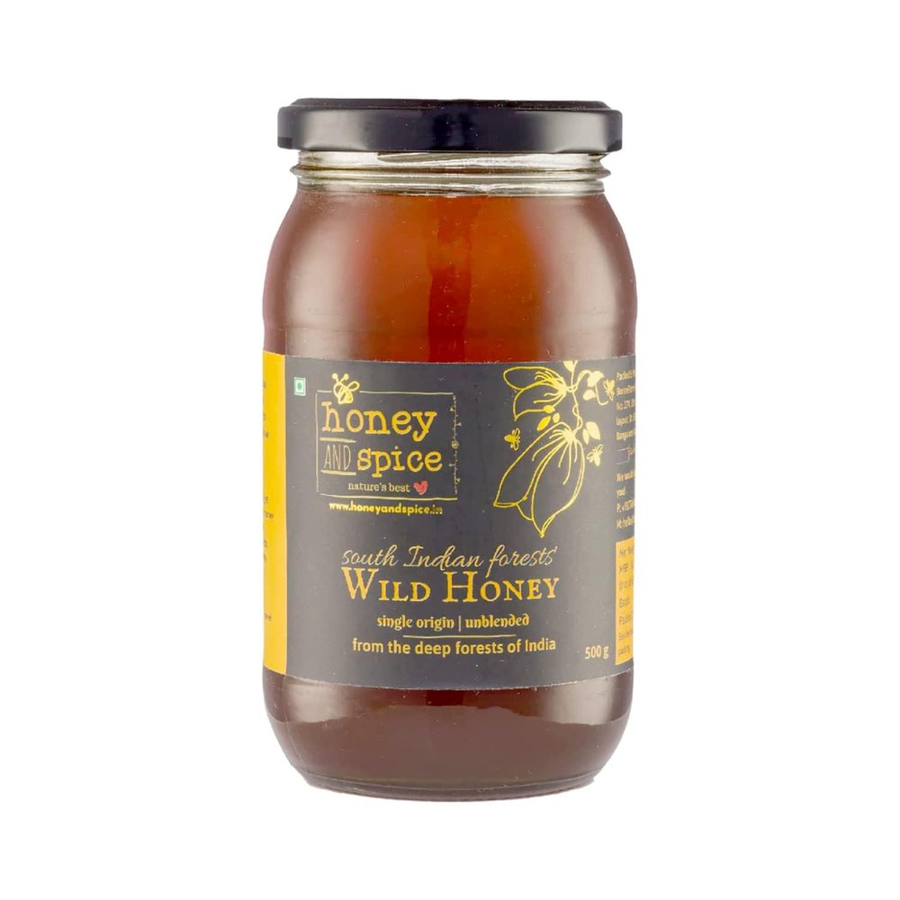 Honey and Spice Pure Raw Wild Honey (500g) | Single Origin honey From the forests of South India With No Added Preservatives | 100% Raw and Pure | Unblended and Unpasteurized | Natural and Original | Unprocessed | No Added Sugar | FDA certified