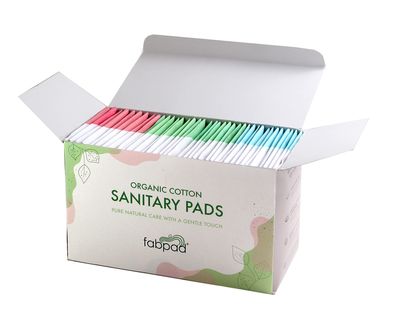 FabPad Organic Cotton Ultra Thin Rash Free Biodegradable Eco-Friendly Sanitary Pads Period Napkins with Disposable Cover (Assorted Size, Pack of 36)