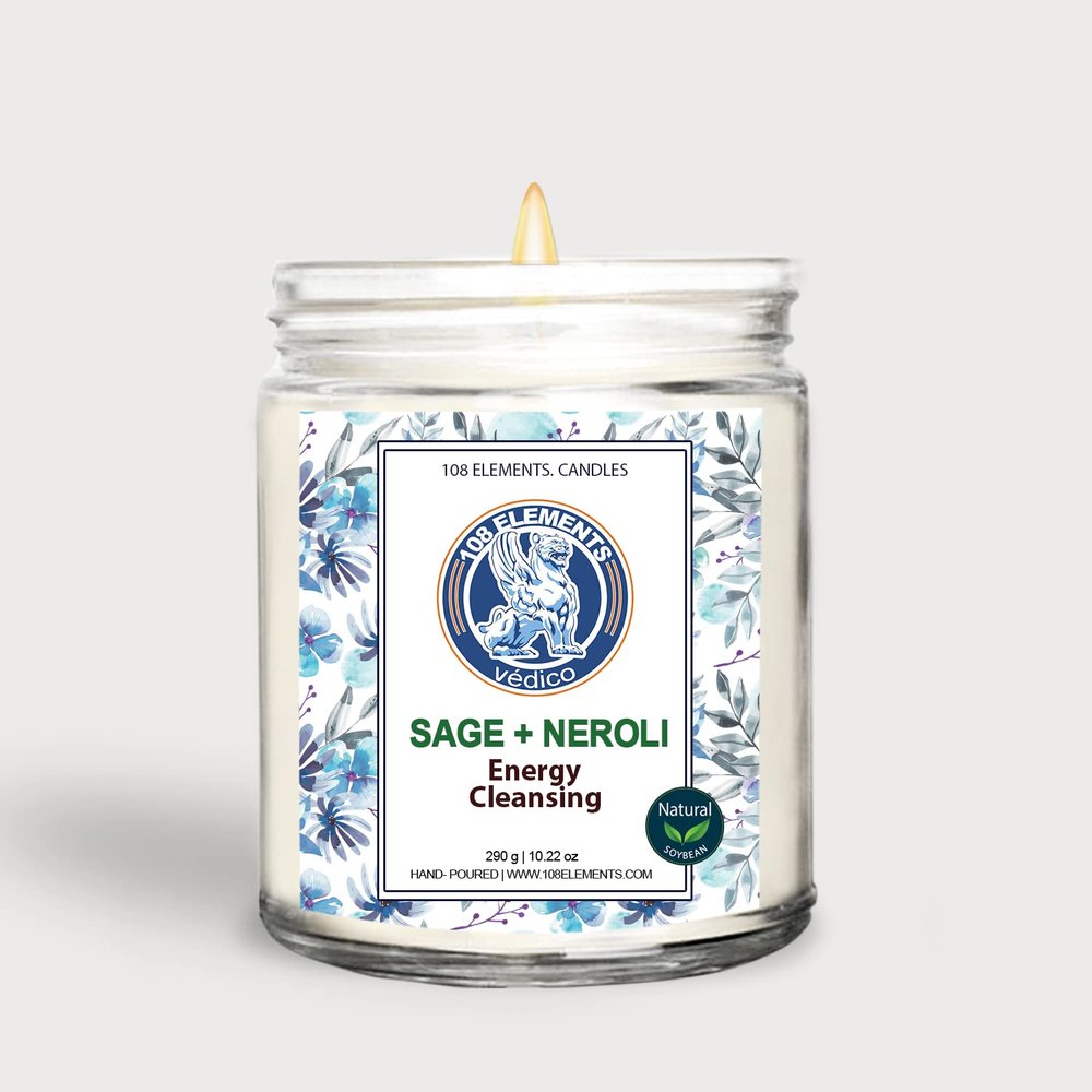 108 ELEMENTS Pure white Sage Scented Candle for House Energy Cleansing, Banishes Negative Energy  Candle for Purification and Chakra Healing 290G (SAGE + NEROLI)