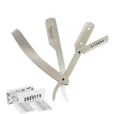 Barber Straight Razor - Stainless Steel Straight Razor Kit with 10 Derby Premium Blades (Chrome)