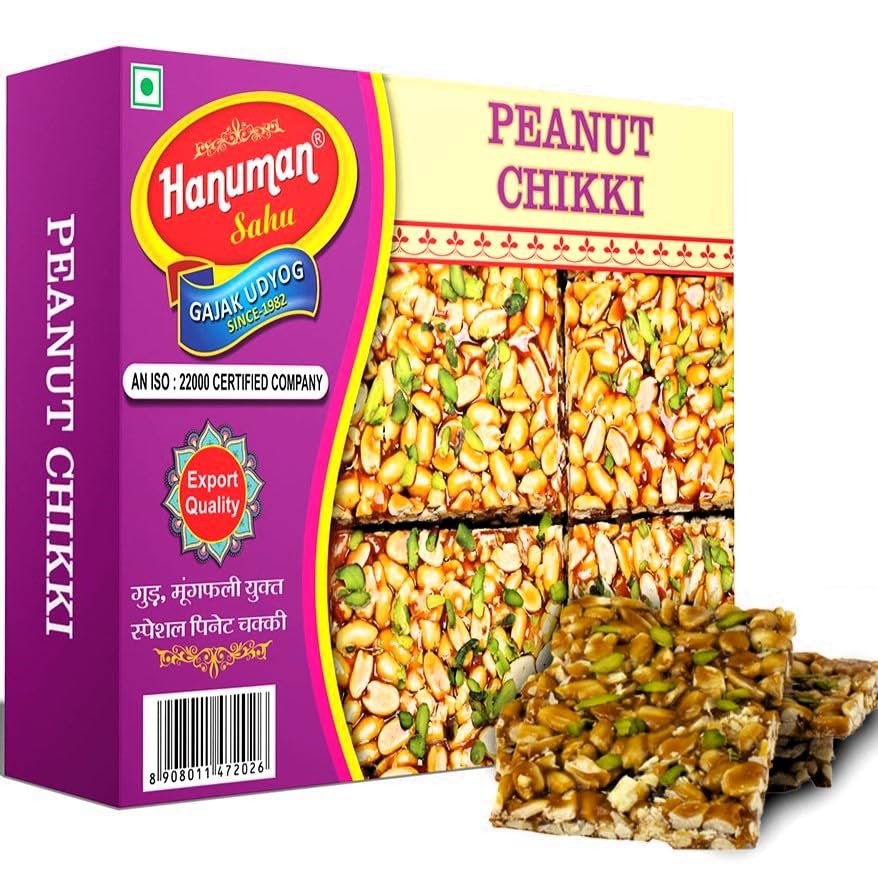 HANUMAN SAHU GAJAK UDYOG Pista Peanut Chikki | Home Made Mungfali Chikki | Chikkis | Jaggery Groundnut Mittai | Gazak | Traditional Indian Sweets | Crunchy Peanut Bar 350gm | No Added Preservatives and Colours