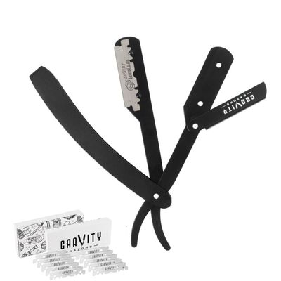 Barber Straight Razor - Stainless Steel Straight Razor Kit with 10 Derby Premium Blades (Black)