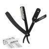 Barber Straight Razor - Stainless Steel Straight Razor Kit with 10 Derby Premium Blades (Black) view 1