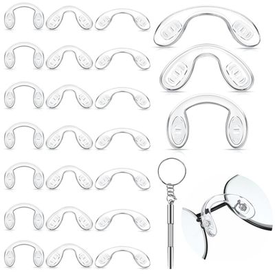24 Pieces U Shaped Eyeglasses Nose Pads, Screw in Glasses Strap Bridge Silicone Nose Pads, 3 Size 42mm 32mm 28mm, Transparent Eyeglasses Nose Pads for Anti Slip Anti Drop Glasses Fixing Tool