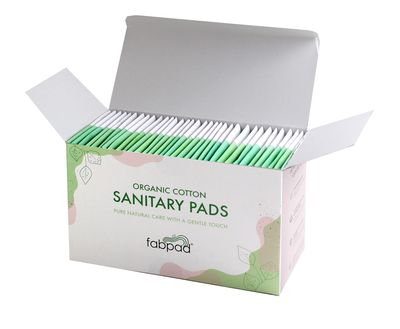 FabPad Organic Cotton Ultra Thin Rash Free Biodegradable Eco-Friendly Sanitary Pads Period Napkins with Disposable Cover (Medium Flow, Pack of 36)