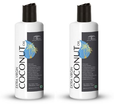 All Naturals Extra Virgin Coconut Oil 2 x 200 ML - Cold Pressed Edible Carrier Oil Pure & Undiluted for Cooking, Salads, Baby Massages, Hair & Skin Care, Memory