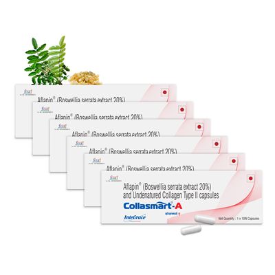 Collasmart-A UC-II Undenatured Type 2 Collagen with Plant Extract - Aflapin (Boswellia Serrata)|60 Mini Capsules (Pack of 6), 70 grams