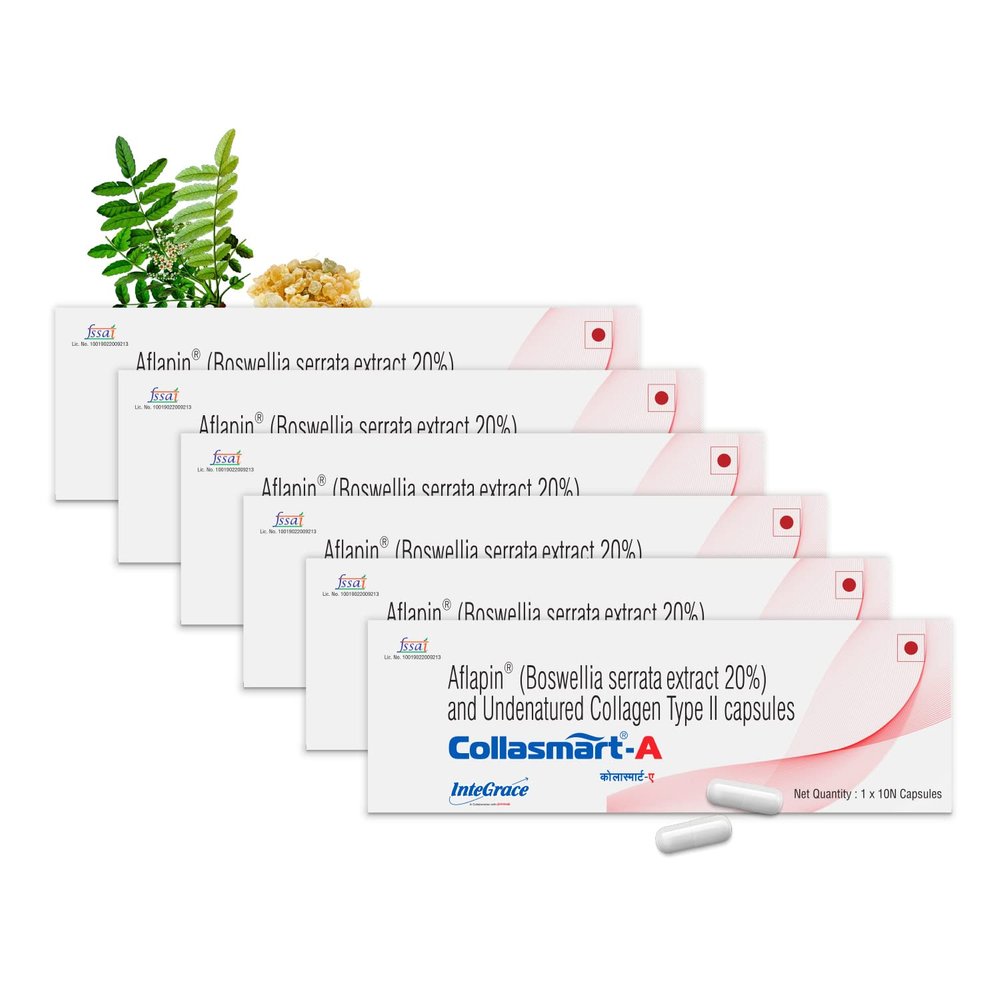 Collasmart-A UC-II Undenatured Type 2 Collagen with Plant Extract - Aflapin (Boswellia Serrata)|60 Mini Capsules (Pack of 6), 70 grams