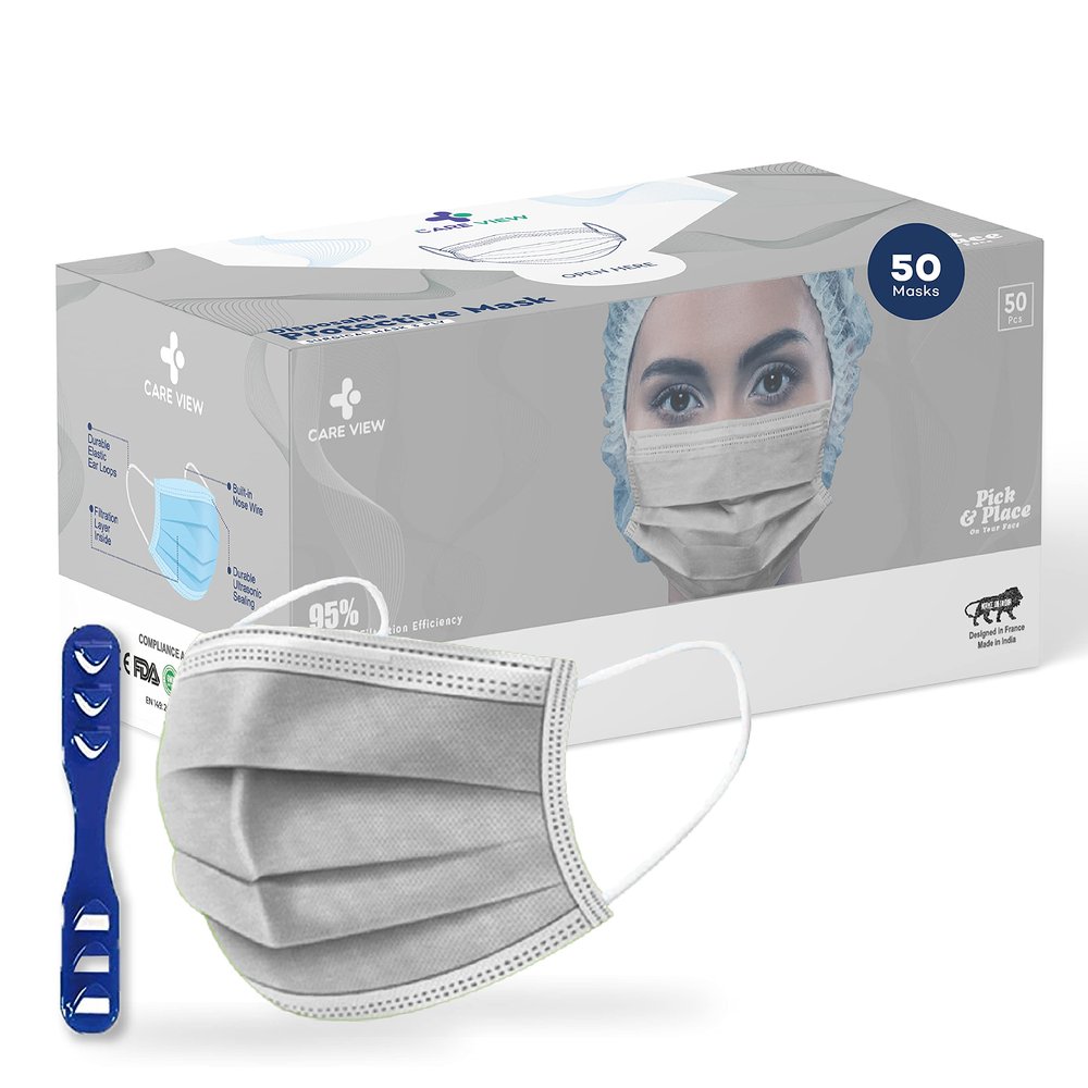 Medohealthy 3 Ply Disposable Face Masks (Pack of 50,Grey) with nose pin BIS, (ISI) Certified mask with Melt blown layer
