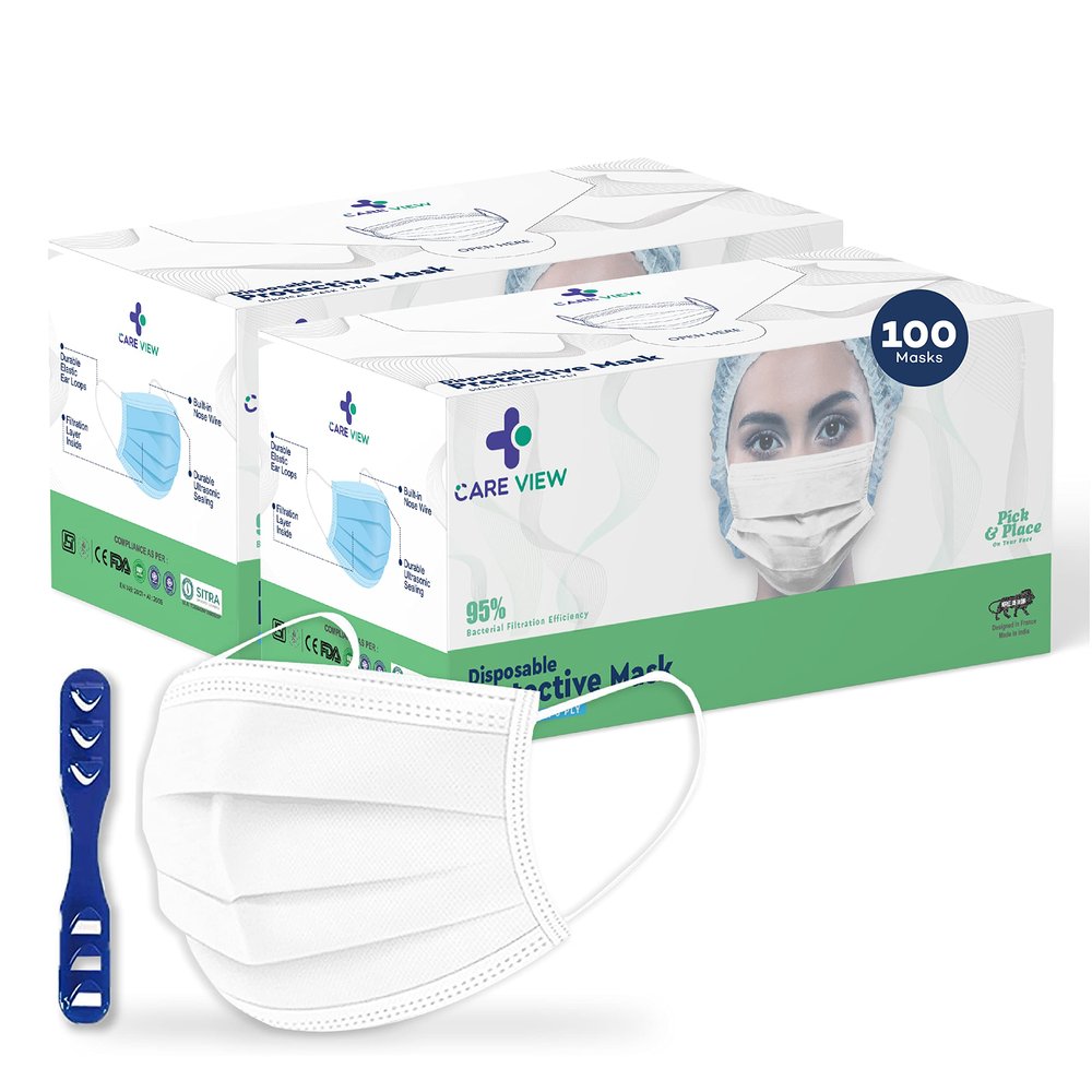 Medohealthy 3 Ply Disposable Face Masks (Pack of 100,White) with nose pin BIS, (ISI) Certified mask with Melt blown layer