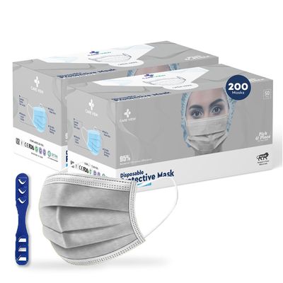 Medohealthy 3 Ply Disposable Face Masks (Pack of 200,Grey) with nose pin BIS, (ISI) Certified mask with Melt blown layer