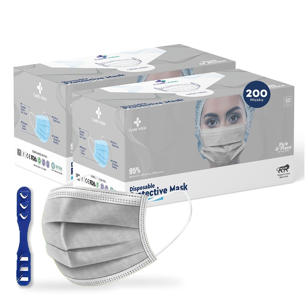 Medohealthy 3 Ply Disposable Face Masks (Pack of 200,Grey) with nose pin BIS, (ISI) Certified mask with Melt blown layer