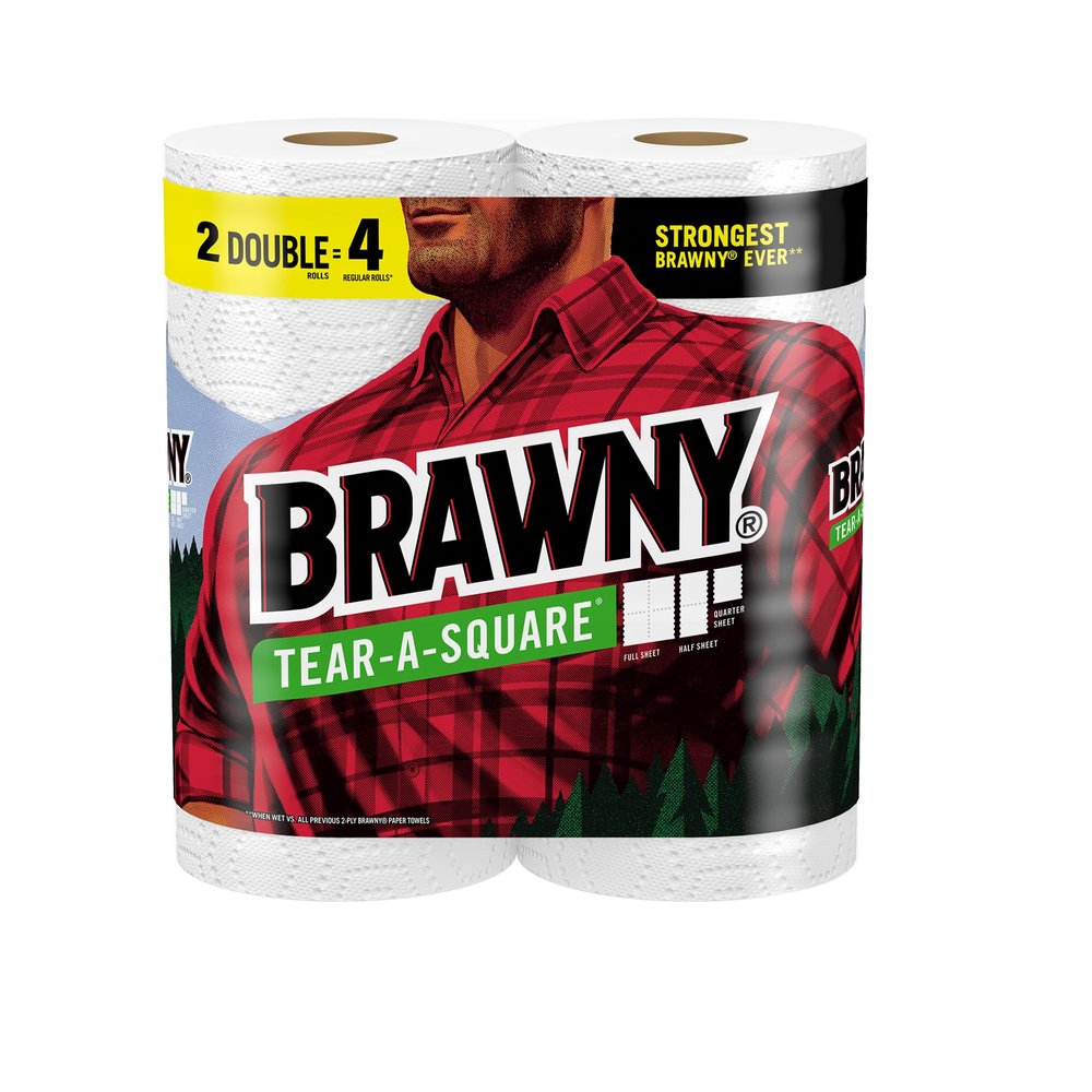 Brawny Tear-A-Square Paper Towels, 2 Double Rolls = 4 Regular Rolls