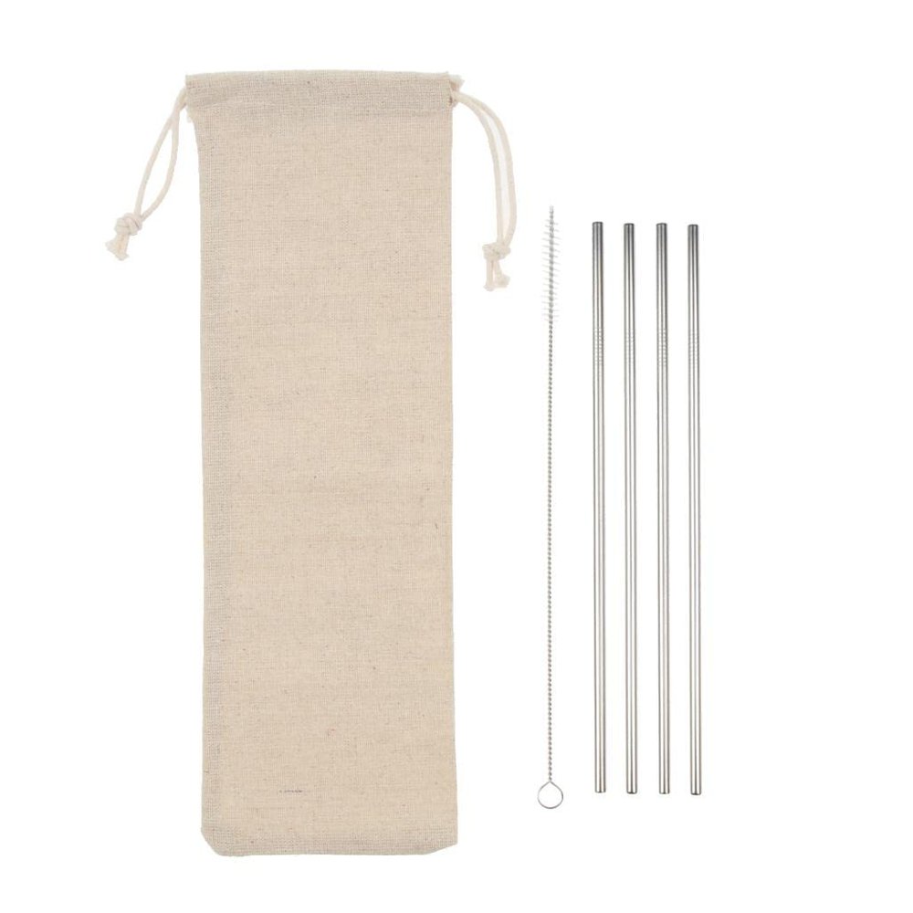 EXPORA 4 Pieces Reusable Stainless Steel Drinking Straws Curved Polished 215mm