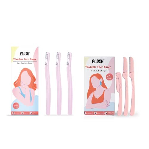Plush Foldable Razor for Women + Flawless Razor Combo Pack of 6 (3 * 2) | Reusable Razors for Face, Upperlips, Forehead, Sideburns and Eyebrow | Painless and Instant Hair Removal at Home