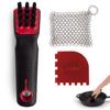 Cast Iron Scrubber Cleaning Brush + Stainless Steel Chainmail + Pan Scraper - Skillet and Grill Cleaner Kit- Soft-Touch Confident-Grip Dish Scrub Tool - Bristles are Tough on Grease-Gentle on Cookware view 1