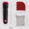 Cast Iron Scrubber Cleaning Brush + Stainless Steel Chainmail + Pan Scraper - Skillet and Grill Cleaner Kit- Soft-Touch Confident-Grip Dish Scrub Tool - Bristles are Tough on Grease-Gentle on Cookware view 2