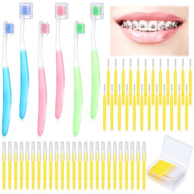 6 Pieces U Shaped Orthodontic Toothbrush with Brush Head 40 Pieces Interdental Brush Soft Bristle Braces Brushes for Cleaning Portable Toothbrushes for Braces
