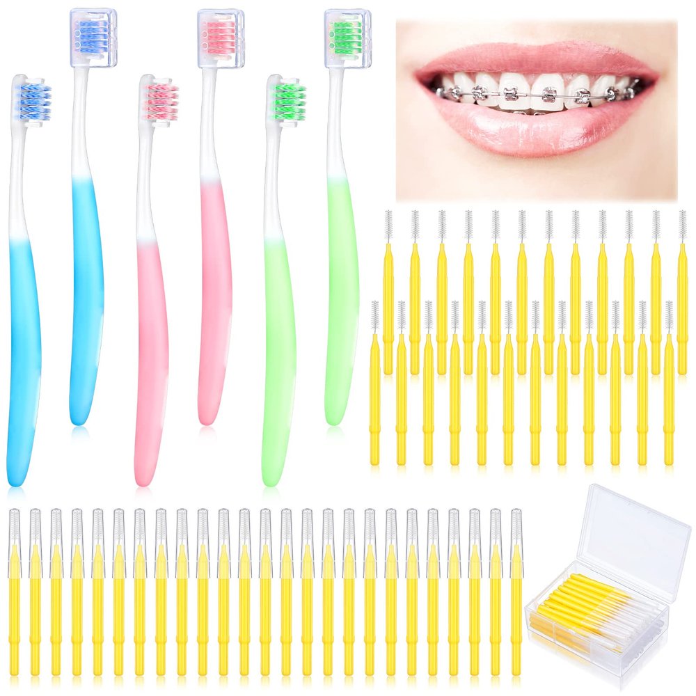 6 Pieces U Shaped Orthodontic Toothbrush with Brush Head 40 Pieces Interdental Brush Soft Bristle Braces Brushes for Cleaning Portable Toothbrushes for Braces