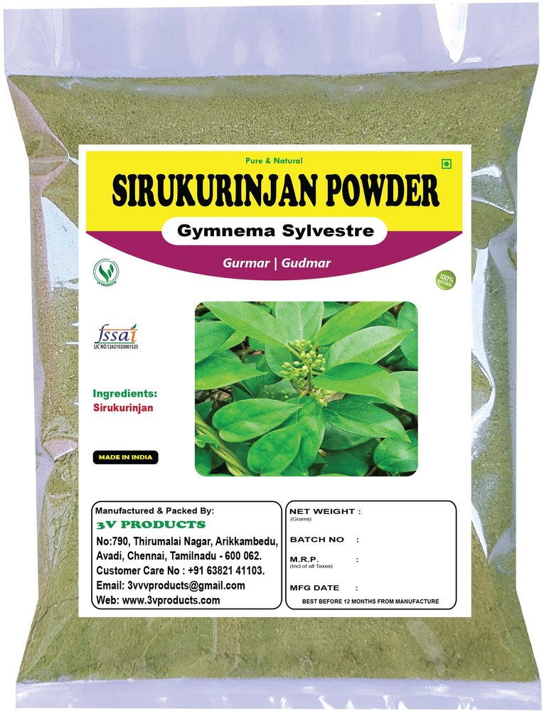 3V PRODUCTS Sirukurinjan Powder - Pack of 2x50g - Gurmar | Gymnema Sylvestre | Podapatri | Gudmar | Madhunashini