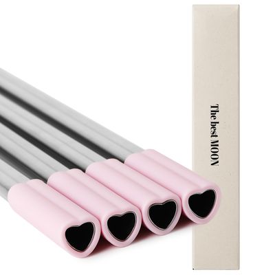The best MOON Heart Shaped Stainless Steel Reusable Metal Straws with Pink Silicone tips (Set of 4 straws) for Valentines day Christmas Birthday gift