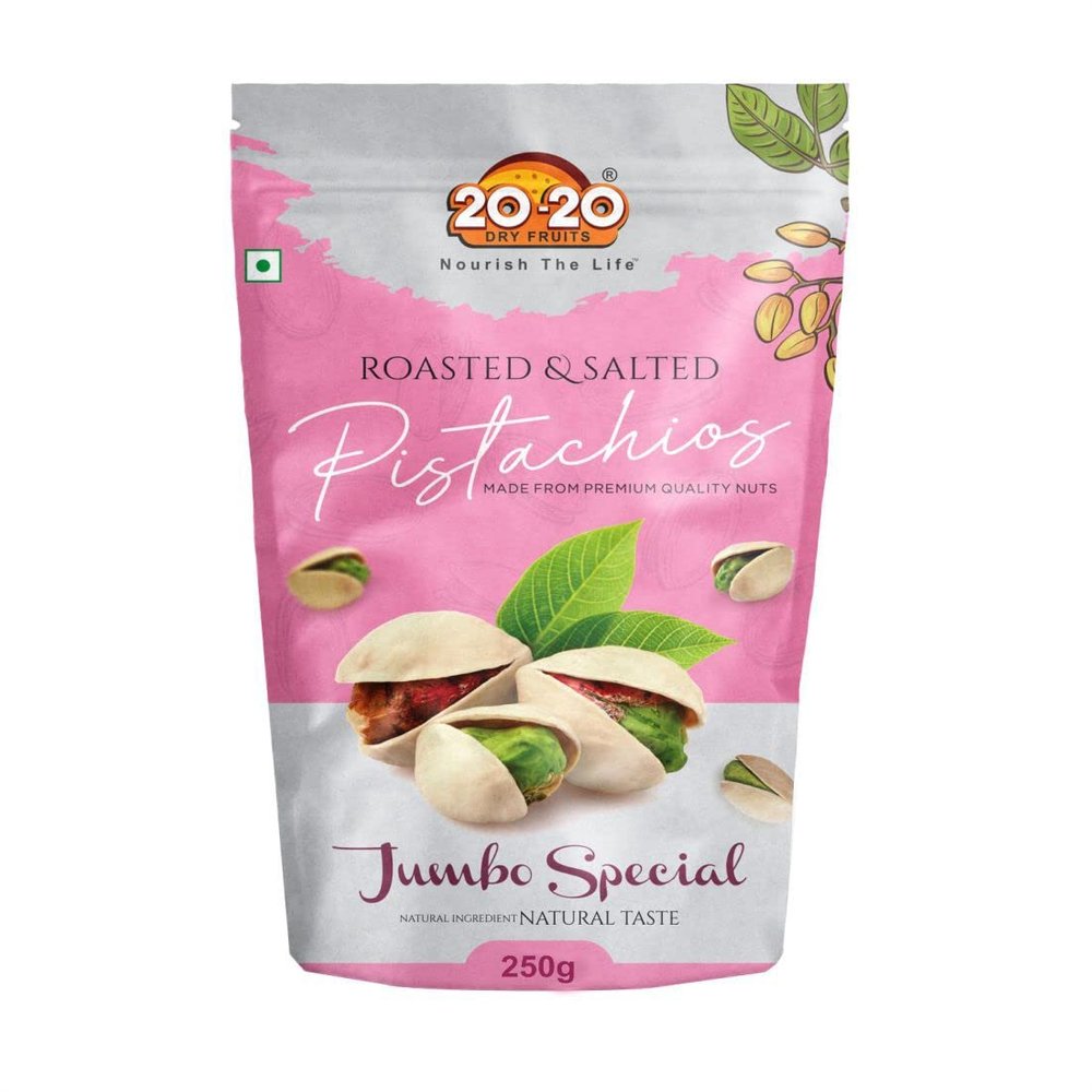 20-20 Dry Fruits California Roasted & salted pistachios (Jumbo Special), 250 g | Jumbo Pistachio Nuts | | Pista, Dry Fruits | Fresh, Crunchy & Nutrient-Rich| Jumbo Special Pistachios