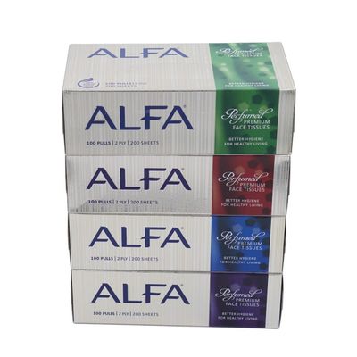 Alfa 2 Ply Perfumed Facial Tissues 100 Pulls 200 Sheet per Box (Pack of 4 Fragrances)