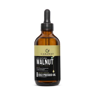 CARAWAY Walnut Oil Cold Pressed - Certified Organic Walnut Oil for Thyroid Massage - Edible Grade Rich in Omega-3-118 ml / 4 oz